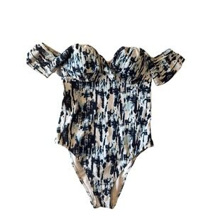 NWT Abercrombie & Fitch Push Up One Piece Swimsuit M Off Shoulder Cheeky Blue